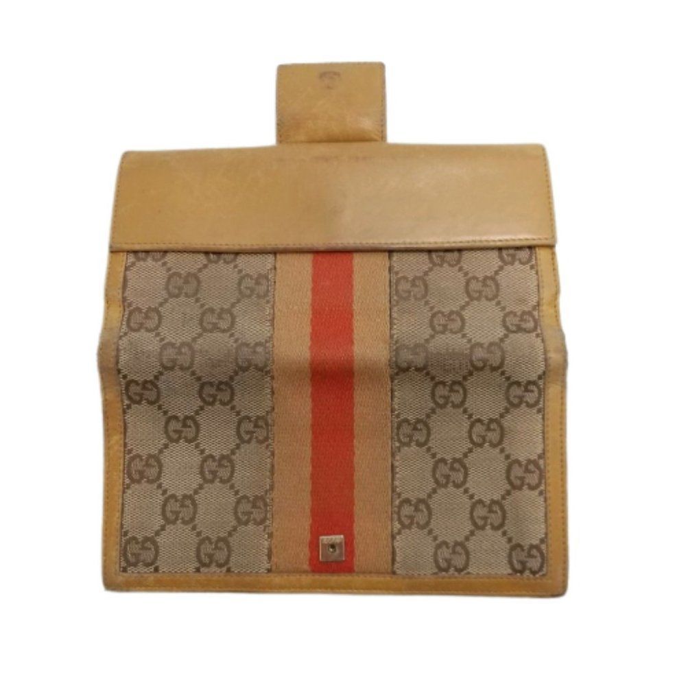 Authentic GUCCI Tan & Brown Canvas & Leather Long Wallet - Picture 3 of 11